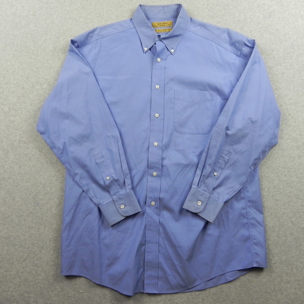 Roundtree & Yorke Shirt Mens 16-33 Gold Label Non-Iron Button Blue Long Sleeve